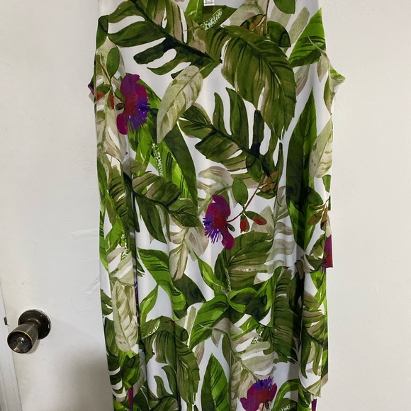 Women Tropical Dress MP Medium Petite Sleeveless Layered Green Flowers Dress - Picture 7 of 16